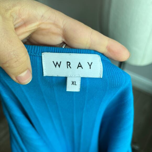 WRAY Square Neckline Turquoise Blue Ribbed Midi Sheath Dress Size XL - Picture 5 of 8